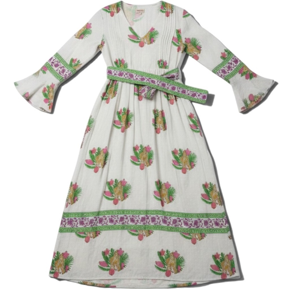 Brisara Elara Dress Womens S Tiger Floral Block Print White Maxi NEW